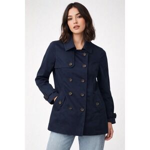 XXI navy blue short trench coat double breasted women size M